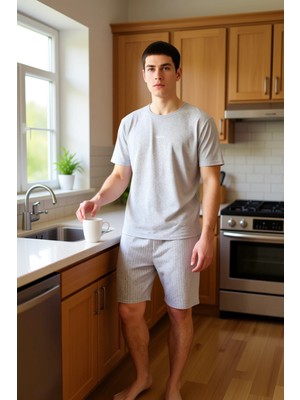 FRM Erkek Regular Fit Çizgili Ev Giyim Şortlu Takım Fonksiyonel Dayanıklı Kaliteli Konforlu Şık