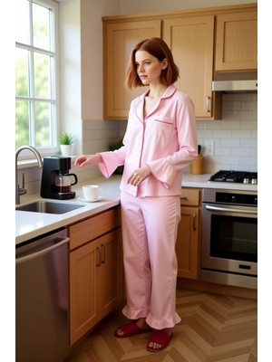 FRM Kadın Biyeli Gömlek Yaka Pijama Takımı Fonksiyonel Dayanıklı Kaliteli Konforlu Estetik Şık