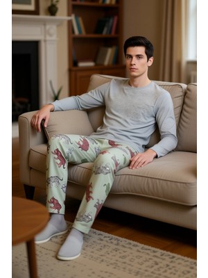 PayBuy Erkek Kaplan Desenli Bisiklet Yaka Pijama Takımı Fonksiyonel Dayanıklı Kaliteli Konforlu Şık