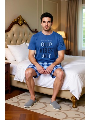 Ersefa Erkek Kareli Şortlu Pijama Takımı Bisiklet Yaka Fonksiyonel Dayanıklı Kaliteli Konforlu Şık