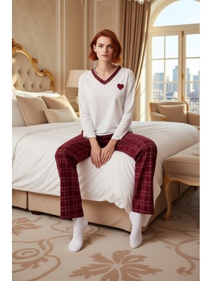 Ersefa Kadın Kalpli Ekose Detaylı Pijama Takımı Fonksiyonel Dayanıklı Kaliteli Konforlu Estetik Şık