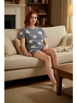 PayBuy Kadın Çiçekli ve Çizgili Örme Pijama Takımı Fonksiyonel Dayanıklı Kaliteli Konforlu Modern