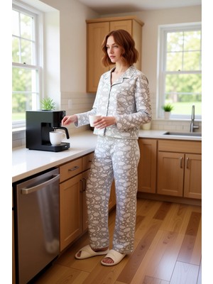 FRM Kadın Çiçekli Kalpli Cep Detaylı Pijama Takımı Fonksiyonel Dayanıklı Kaliteli Konforlu Şık