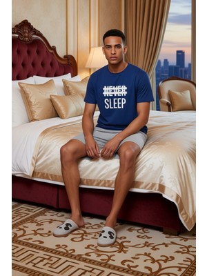 Ersefa Erkek Yazlık Slogan Tişört ve Şort Pijama Takımı Regular Fit Fonksiyonel Dayanıklı Estetik