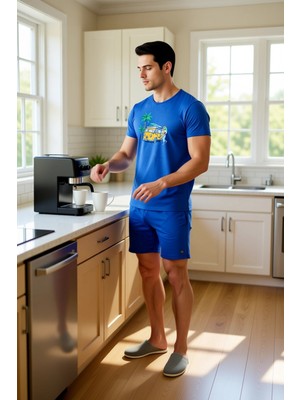 FRM Erkek Baskılı Ev Giyim Takımı Kısa Kollu T Shirt ve Şort Fonksiyonel Dayanıklı Kaliteli Şık