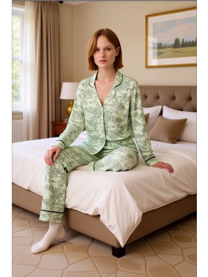 Ersefa Kadın Çiçek Desenli Gömlek Yaka Ev Giyim Takımı Fonksiyonel Dayanıklı Kaliteli Konforlu Şık