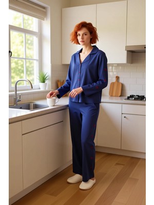 FRM Kadın Nakışlı Gömlek Pantolon Ev Giyim Takımı Fonksiyonel Dayanıklı Kaliteli Konforlu Spor