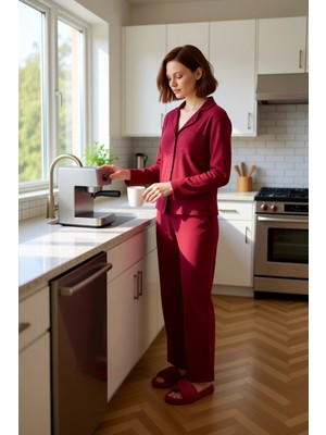 FRM Kadın Açık Fitilli Pijama Takımı Gömlek Pantolon Fonksiyonel Dayanıklı Kaliteli Konforlu Şık