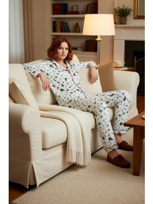 PayBuy Kadın Yılbaşı Temalı Gömlek Yaka Pijama Takımı Fonksiyonel Dayanıklı Kaliteli Konforlu Şık