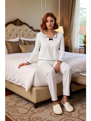 Ersefa Kadın Fitilli Örme Pijama Takımı Kurdele Detaylı Fonksiyonel Dayanıklı Kaliteli Konforlu Şık
