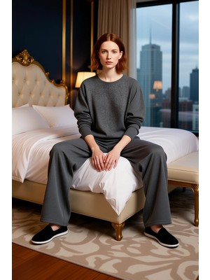 Ersefa Kadın Kaşkorse Örme Uzun Kollu Pijama Takımı Fonksiyonel Dayanıklı Kaliteli Konforlu Rahat