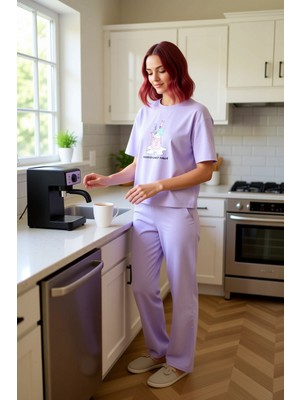 FRM Kadın Açık Pamuklu Baskılı Pijama Takımı Lounge Giyim Fonksiyonel Dayanıklı Kaliteli Rahat