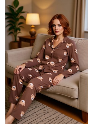 PayBuy Kadın Ayıcık Desenli Gömlek ve Boru Paça Pijama Takımı Fonksiyonel Dayanıklı Kaliteli Spor