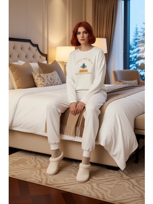 Ersefa Kadın Kış Temalı Nakışlı Lounge Pijama Takımı Fonksiyonel Dayanıklı Kaliteli Konforlu Spor