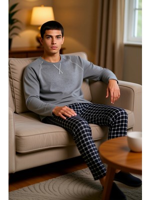 PayBuy Erkek V Yaka Ekose Desenli Pijama Takımı Fonksiyonel Dayanıklı Kaliteli Konforlu Estetik Şık