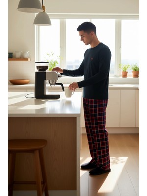 FRM Erkek Kışlık Ekose Desenli Pijama Takımı Bisiklet Yaka Fonksiyonel Dayanıklı Kaliteli Spor