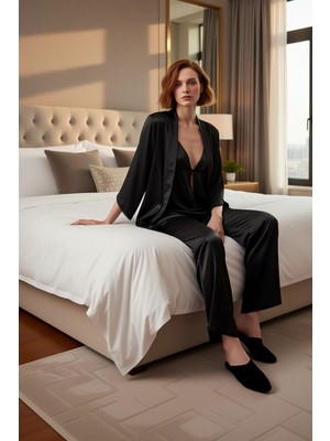 Ersefa Kadın Saten Loungewear Seti Sabahlık ve Pijama Takımı Fonksiyonel Dayanıklı Kaliteli Rahat