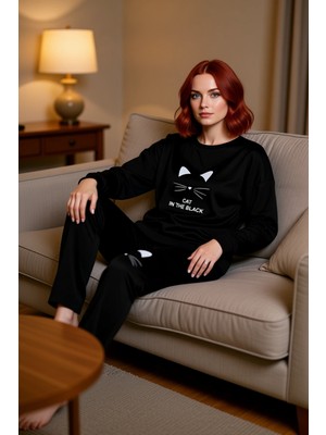 PayBuy Kedi Baskılı Kadın Pijama Takımı Fonksiyonel Dayanıklı Kaliteli Konforlu Estetik Premium Şık