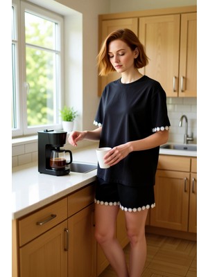 FRM Papatya Detayli Orme Pijama Takımı Kadin Fonksiyonel Dayanıklı Kaliteli Konforlu Estetik Şık