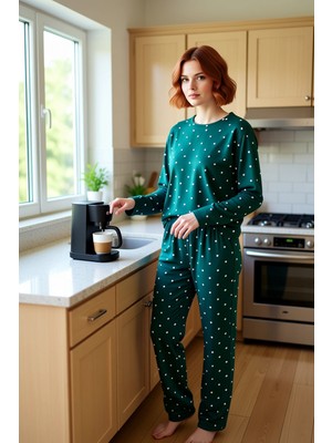 FRM Kadın Kalp ve Puantiye Desenli Pijama Takımı Fonksiyonel Dayanıklı Kaliteli Konforlu Rahat