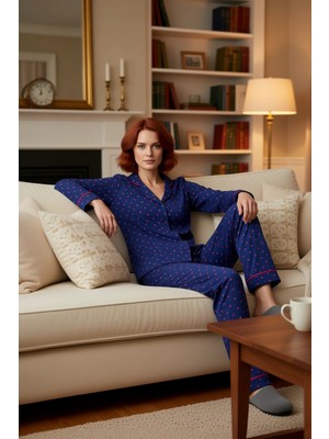 PayBuy Kadın Kalp Desenli Gömlek Yaka Pijama Takımı Fonksiyonel Dayanıklı Kaliteli Konforlu Rahat