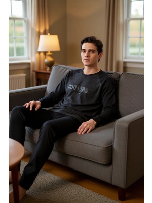 PayBuy Erkek Slogan Baskılı Reglan Kol Pijama Takımı Fonksiyonel Dayanıklı Kaliteli Konforlu Spor