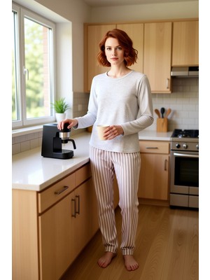 FRM Kadın Çizgili Ev Giyim Pijama Takımı Fonksiyonel Dayanıklı Kaliteli Konforlu Estetik Rahat