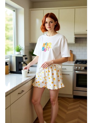 FRM Kadın Yazlık Meyve Desenli Bisiklet Yaka Pijama Takımı Fonksiyonel Dayanıklı Kaliteli Spor