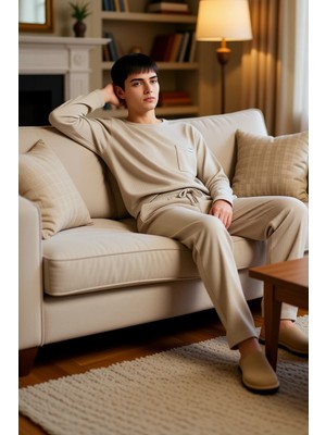 PayBuy Erkek Doku Detaylı Bisiklet Yaka Sweatshirt ve Boru Paça Pantolon Takımı Fonksiyonel Rahat