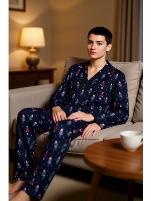 PayBuy Yılbaşı Temalı Erkek Pijama Takımı Gömlek Yaka Regular Fit Örme %100 Pamuk Fonksiyonel Şık