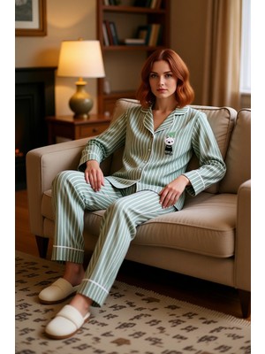 PayBuy Kadın Açık Çizgili Penguen Detaylı Pijama Takımı Fonksiyonel Dayanıklı Kaliteli Konforlu Şık