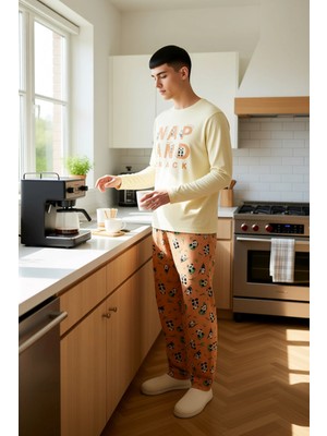 FRM Unisex Panda Desenli Bisiklet Yaka Uzun Kollu Pijama Takımı Fonksiyonel Dayanıklı Kaliteli