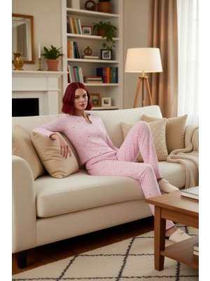 PayBuy Kadın Kalp Desenli Penye Pijama Takımı Yumuşak Tuşe Fonksiyonel Dayanıklı Kaliteli Estetik