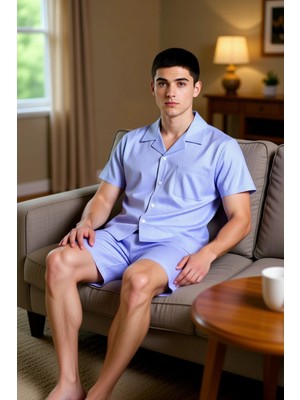 PayBuy Erkek Çizgili Gömlek Şort Pijama Takımı Fonksiyonel Dayanıklı Kaliteli Konforlu Estetik Şık
