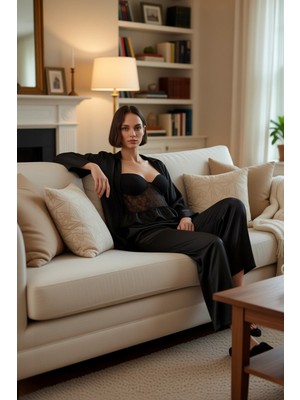 PayBuy Kadın Saten Dokuma Pijama Takımı Üçlü Set Fonksiyonel Dayanıklı Kaliteli Konforlu Estetik Şık