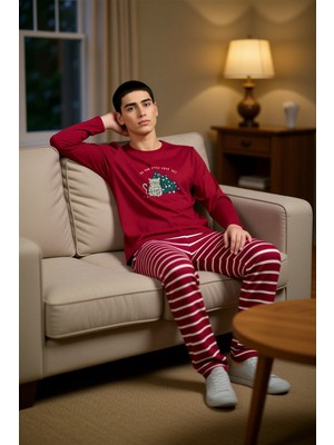 PayBuy Erkek Yılbaşı Temalı Bisiklet Yaka Pijama Takımı Fonksiyonel Dayanıklı Kaliteli Konforlu Şık