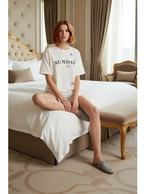 Ersefa Kadın Kalpli Sloganlı Pamuklu Pijama Takımı Fonksiyonel Dayanıklı Kaliteli Konforlu Modern