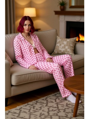 PayBuy Çiçekli Gömlek Yaka Pijama Takımı Kadın Fonksiyonel Dayanıklı Kaliteli Konforlu Estetik Şık