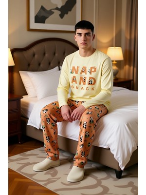 Ersefa Kız Çocuk Panda Baskılı Bisiklet Yaka Uzun Kollu Pijama Takımı Fonksiyonel Dayanıklı Rahat