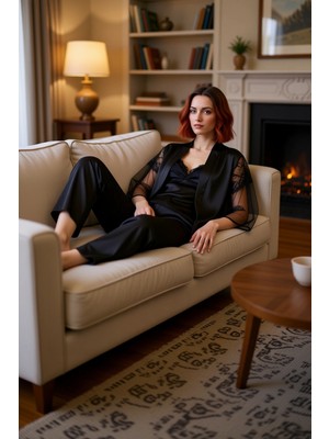 PayBuy Kadın Saten V Yaka Kolsuz Pijama Takımı ve Kimono Seti Fonksiyonel Dayanıklı Kaliteli Spor