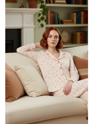 PayBuy Kadın Çiçekli Gömlek Yaka Uzun Kollu Pijama Takımı Fonksiyonel Dayanıklı Kaliteli Konforlu