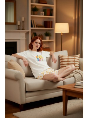 PayBuy Kadın Mini Meyve Baskılı Bisiklet Yaka Şortlu Pijama Takımı Fonksiyonel Dayanıklı Kaliteli