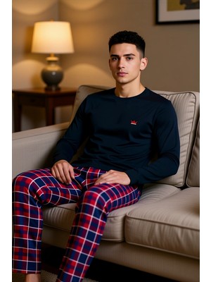 PayBuy Erkek Antrasit Bisiklet Yaka Ekose Desenli Pijama Takımı Fonksiyonel Dayanıklı Kaliteli Şık