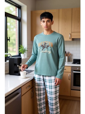 FRM Erkek Western Baskılı Ekose Pijama Takımı Fonksiyonel Dayanıklı Kaliteli Konforlu Estetik Şık