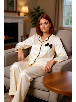 PayBuy Fiyonk Detaylı Gömlek Yaka Kadın Pijama Takımı Fonksiyonel Dayanıklı Kaliteli Konforlu Şık