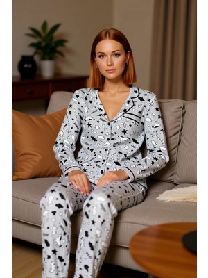 PayBuy Kadın Baskılı Gömlek Yaka Pijama Takımı Fonksiyonel Dayanıklı Kaliteli Konforlu Estetik Şık