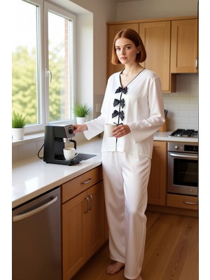 FRM Kadın Saten Pijama Takımı Fiyonk Detaylı Fonksiyonel Dayanıklı Kaliteli Konforlu Estetik Şık