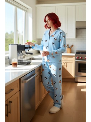 FRM Kadın Penguen Desenli Polar Pijama Takımı Fonksiyonel Dayanıklı Kaliteli Konforlu Estetik Şık