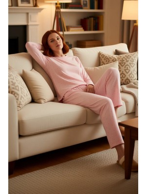 PayBuy Kadın Kalpli Bisiklet Yaka Düşük Kol Pijama Takımı Fonksiyonel Dayanıklı Kaliteli Konforlu