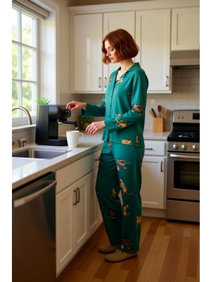 FRM Kaplan Baskılı Uzun Kollu Pijama Takımı Kadın Fonksiyonel Dayanıklı Kaliteli Konforlu Spor